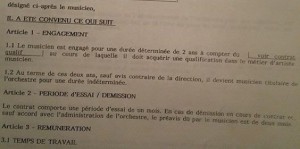 Extrait contrat de travail Orchestre Symphonique d’Europe (L’Orchestre Symphonique d’Europe par Christiane Bruere-Dawson)